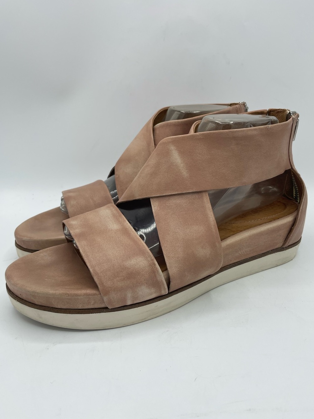 Bussola Peggy Potsdam Washed Napa Blush Leather Crisscross Back-Zip Sandals.